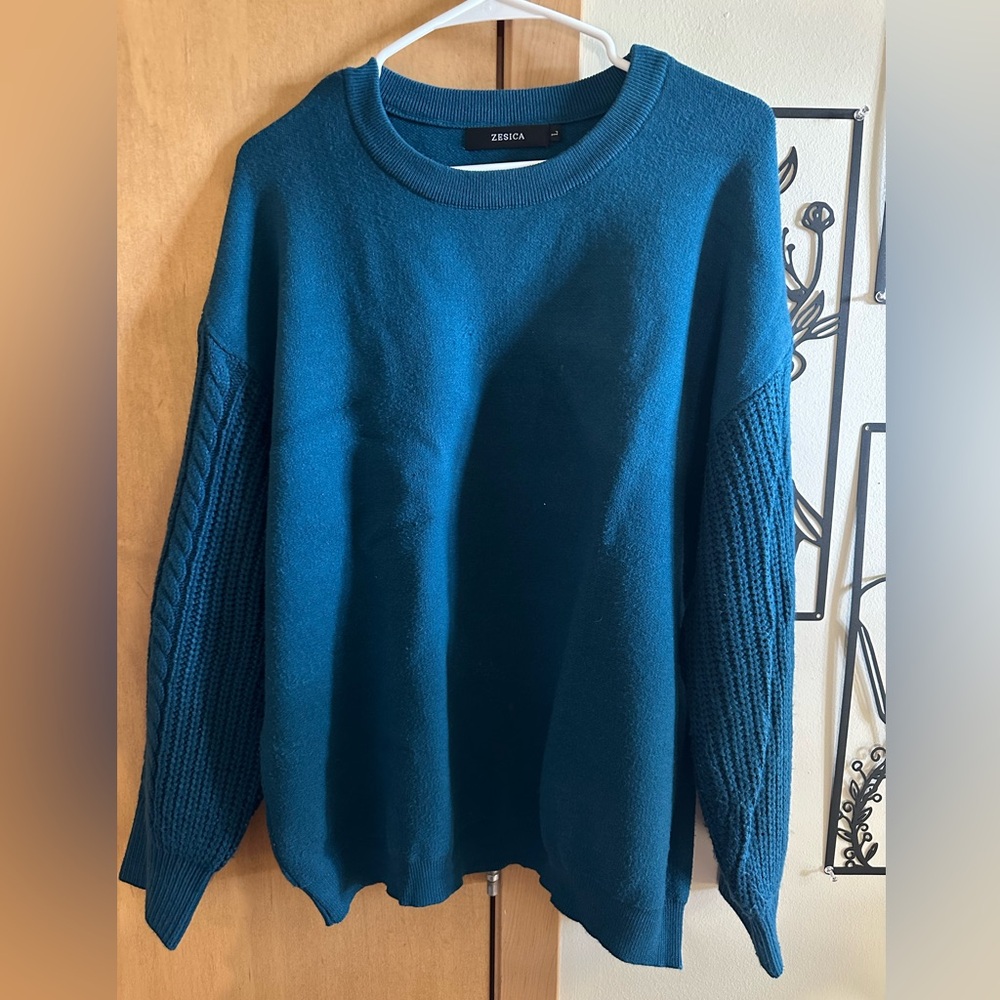 ZESICA Oversized Teal Green Sweater